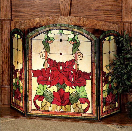 Christmas Themed Fireplace Screen
 Stained Glass Screen Fireplace Stained Floral Christmas