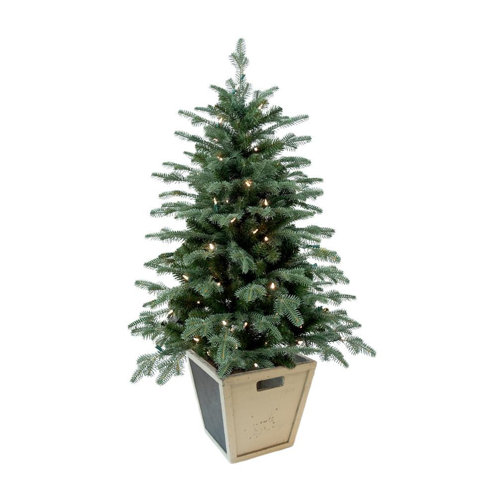 Christmas Trees For Porch
 Christmas Porch Tree w Warm LED Lights Wood Pot Artificial