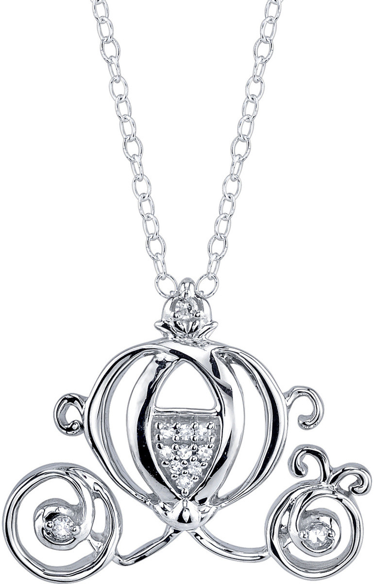 Cinderella Carriage Necklace
 18" Disney Sterling Silver 1 20 ctw Diamond Cinderella