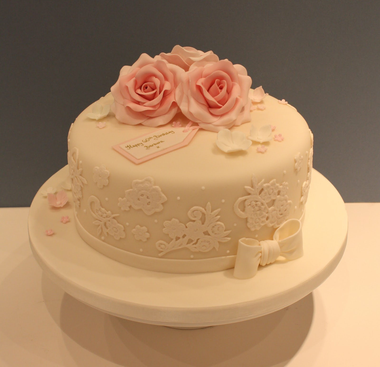 Classy Birthday Cakes
 Tiers & Tiaras Elegant Lace & Roses Birthday Cake