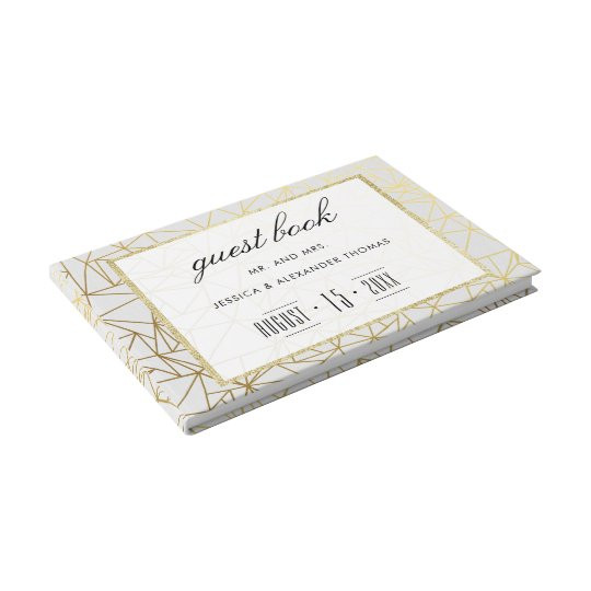 Classy Wedding Guest Book
 Classy Gold & White Wedding Guest Book