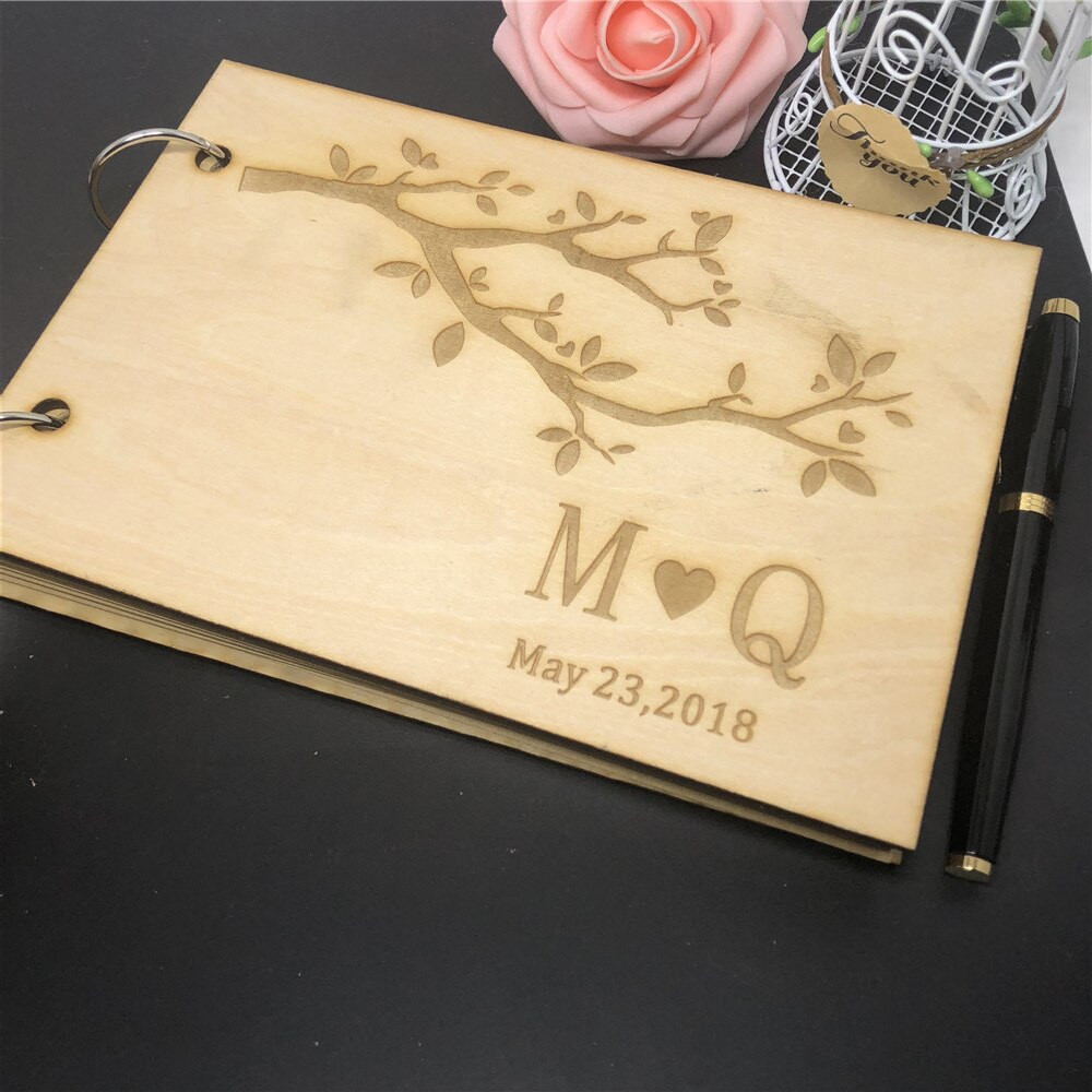 Classy Wedding Guest Book
 Personalised Wooden Guest Book