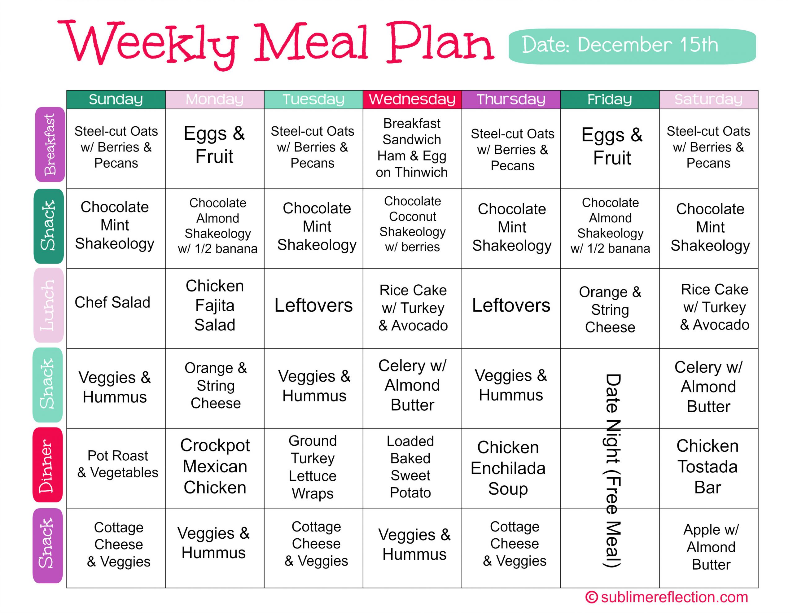 Clean Eating Diet Menu Plan
 Meal Plan Dec 15 Sublime Reflection