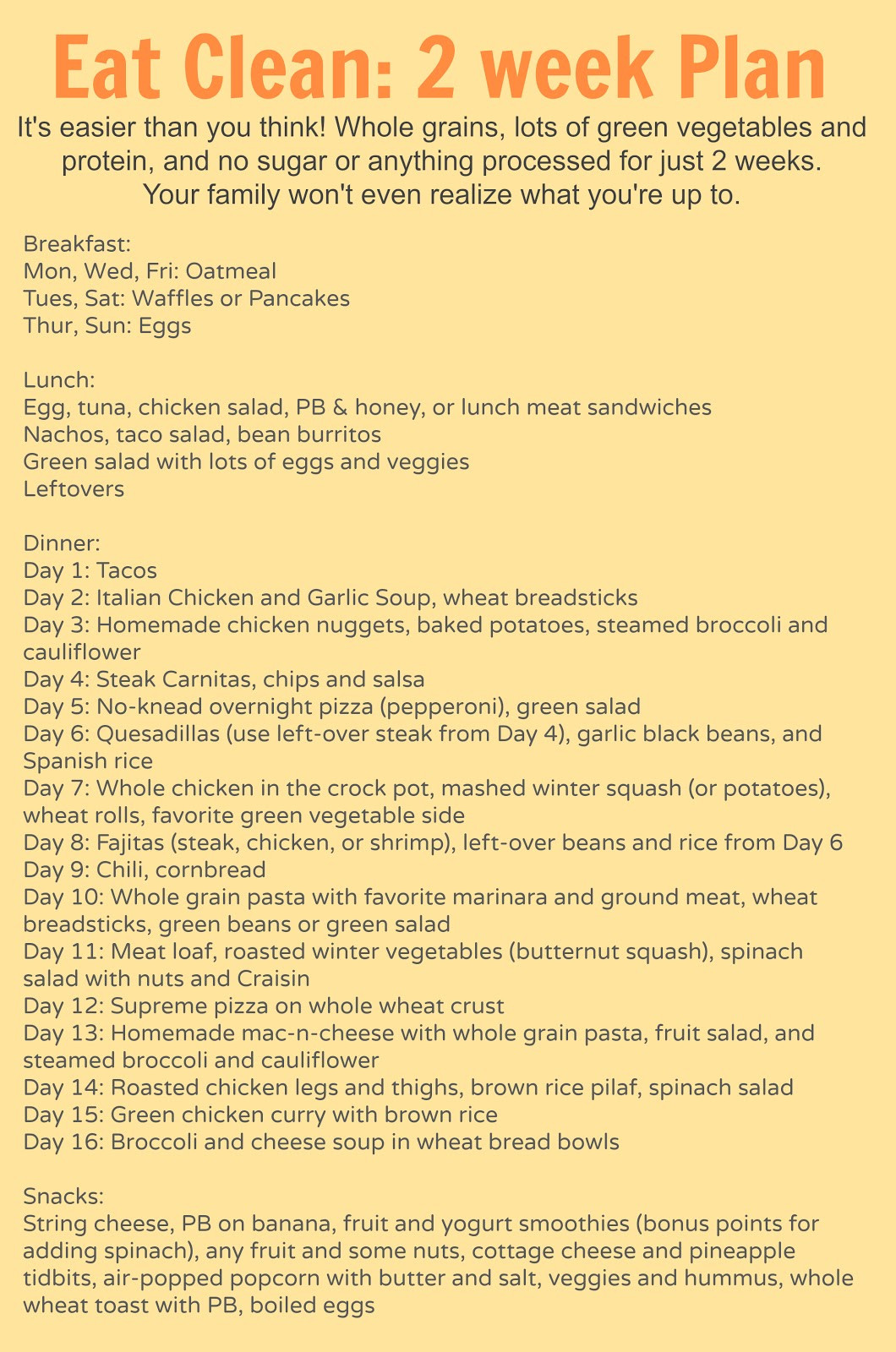 Clean Eating Diet Menu Plan
 "Eat Clean For e Month With Me" Plan