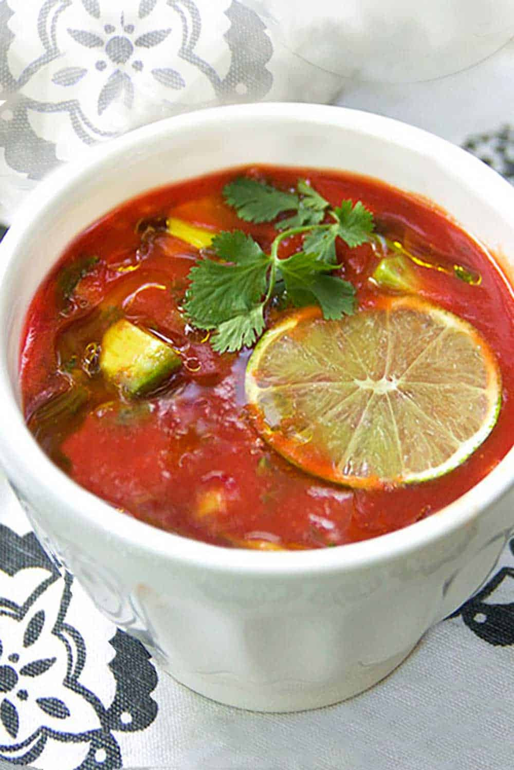 Cold Tomato Soup
 No Cook Cold Tomato Soup with Avocado and Lime