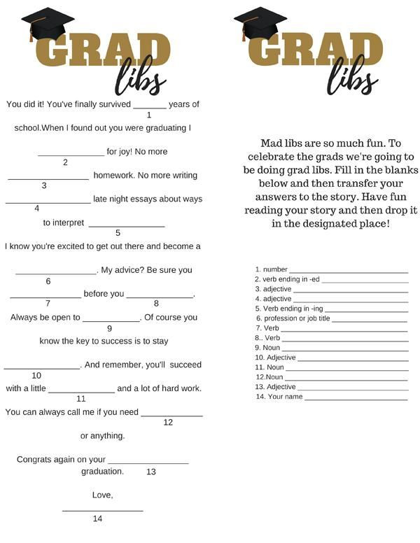 College Graduation Party Game Ideas
 Graduation Party Game Grad Libs with FREE Printable