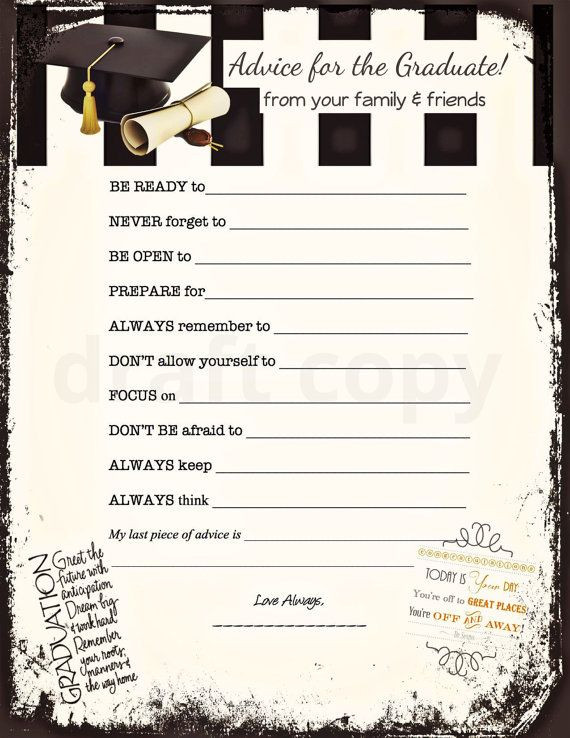 College Graduation Party Game Ideas
 Graduation Advice Cards Instant Download by