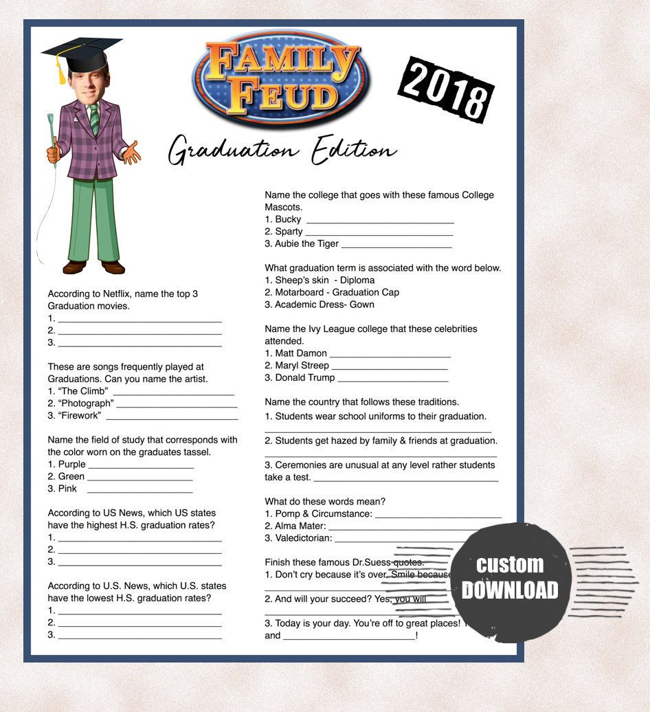 College Graduation Party Game Ideas
 Graduation Party Game Family Feud Style Custom Download