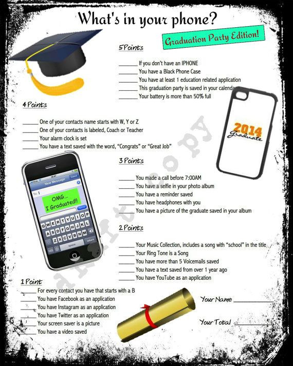 College Graduation Party Game Ideas
 Graduation Party Game Whats in your phone Game Graduation