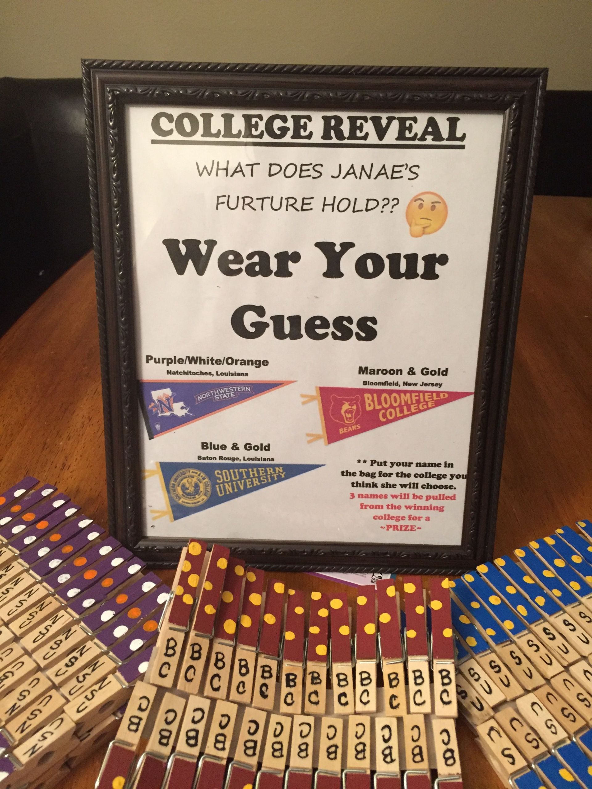 College Graduation Party Game Ideas
 College Reveal Party Game Guess write their name on a slip