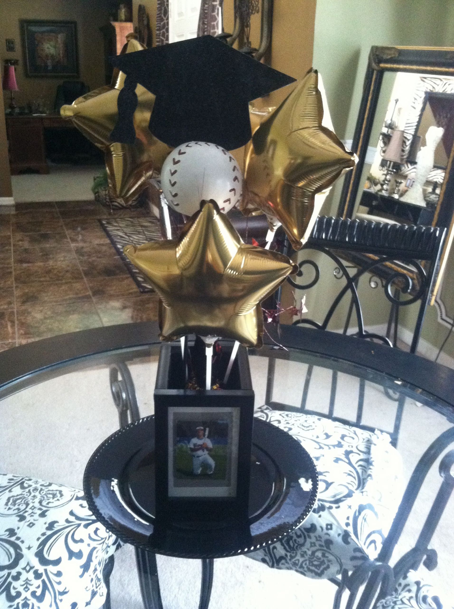 College Graduation Party Ideas For Guys
 Graduation centerpiece love this without he baseball for