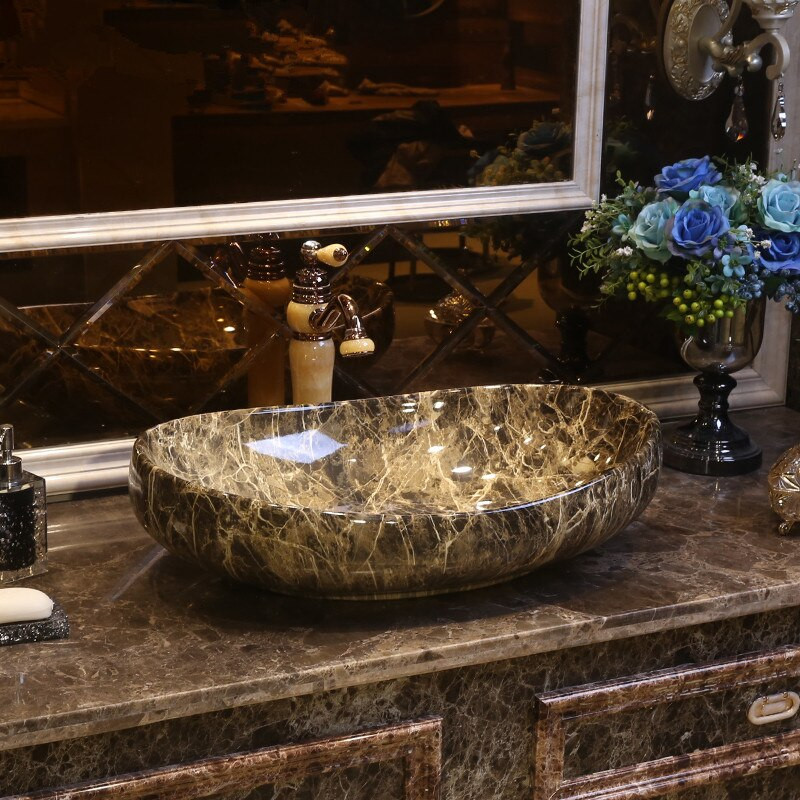 Color Bathroom Sink
 Imitation marble Western antique style ceramic colored