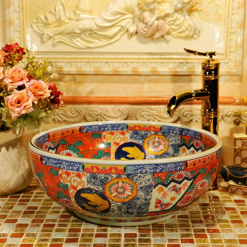 Color Bathroom Sink
 Western antique style ceramic colored bathroom luxury