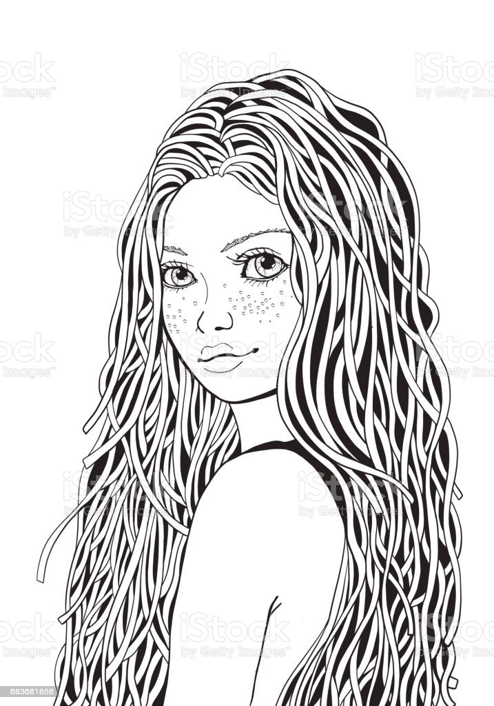 Coloring Book Pages Girls
 Cute Girl Coloring Book Page For Adult Black And White