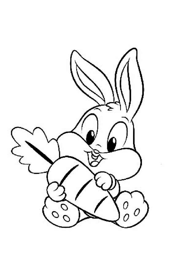 Coloring Pages Of Baby Bunnies
 Baby Bugs Holding A Big Carrot Coloring Page Download