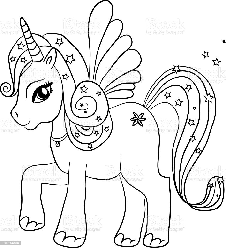 Coloring Pages Of Cute Baby Unicorns
 Unicorn Coloring Page For Kids Stock Illustration