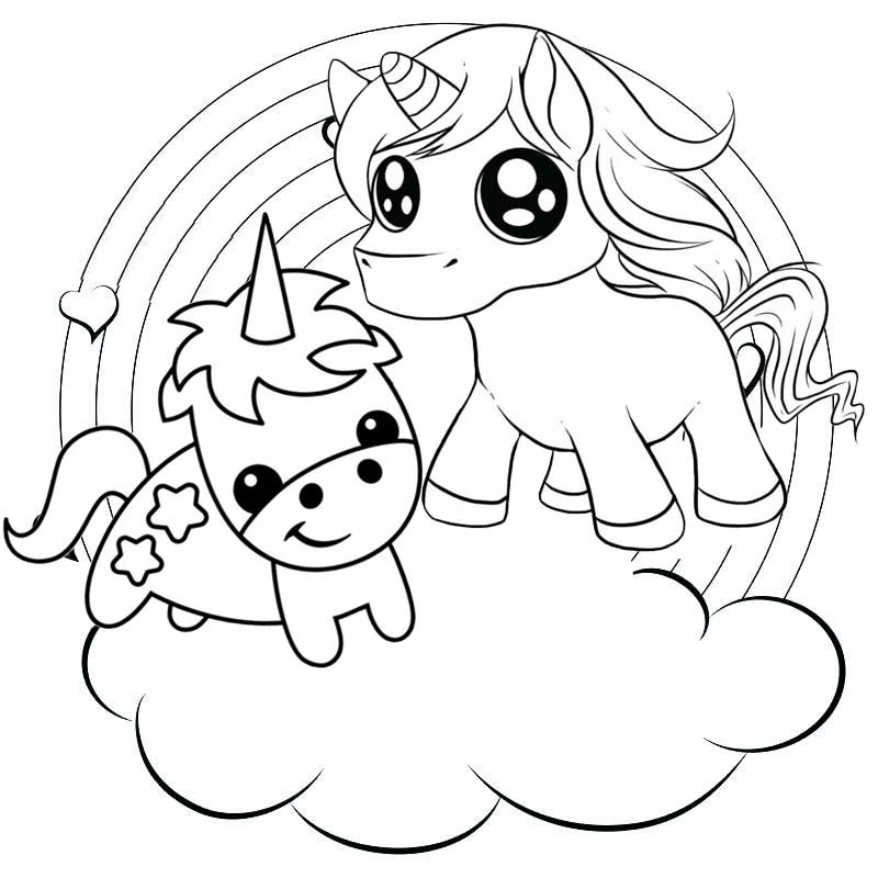 Coloring Pages Of Cute Baby Unicorns
 rainbow two baby unicorns coloring pages