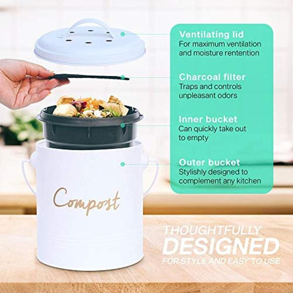 Compost Bucket For Kitchen Counter
 Stainless Steel post Bin for Kitchen Counter with