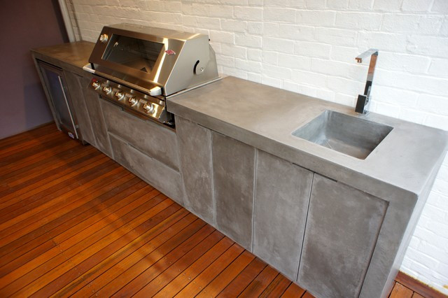 Concrete Outdoor Kitchen
 Outdoor Kitchen with Polished Concrete bench top doors