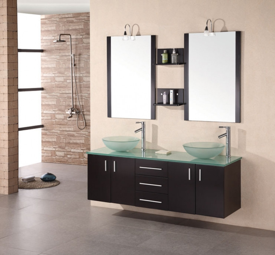 Contemporary Bathroom Cabinets
 61 Inch Modern Double Vessel Sink Bathroom Vanity in