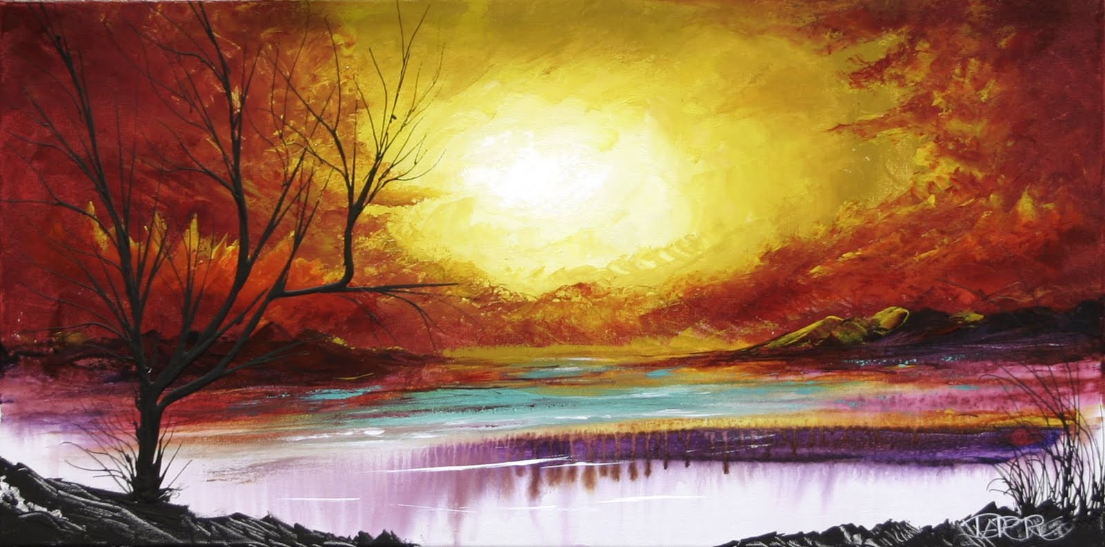 Contemporary Landscape Painting
 Red orange yellow Autumn tree Painting Canvas Art Modern