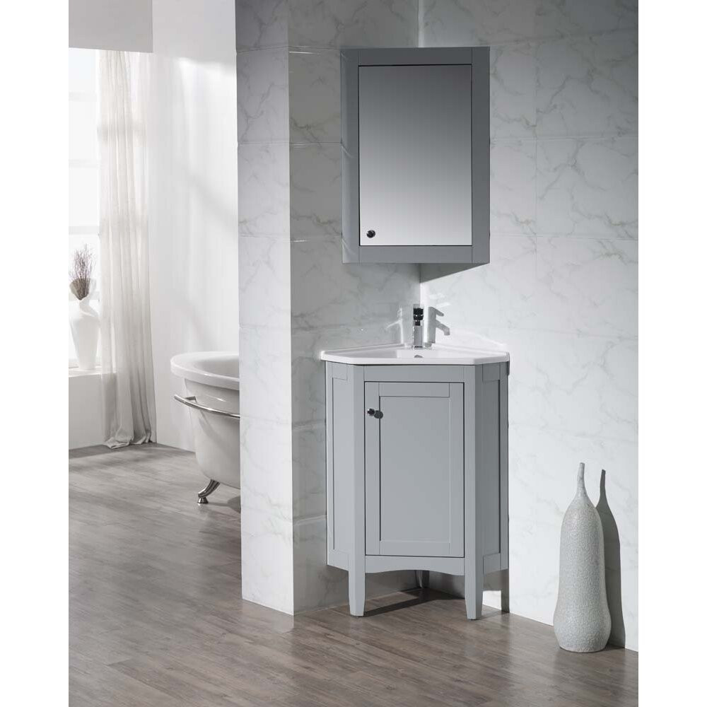 Corner Bathroom Mirror
 25" Single Corner Bathroom Vanity Set with Mirror