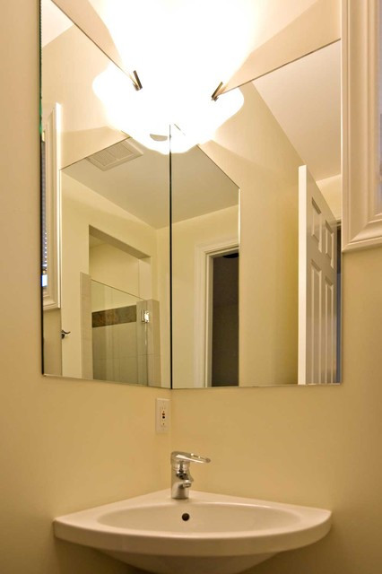 Corner Bathroom Mirror
 Corner Sink and Corner Mirror in small bathroom