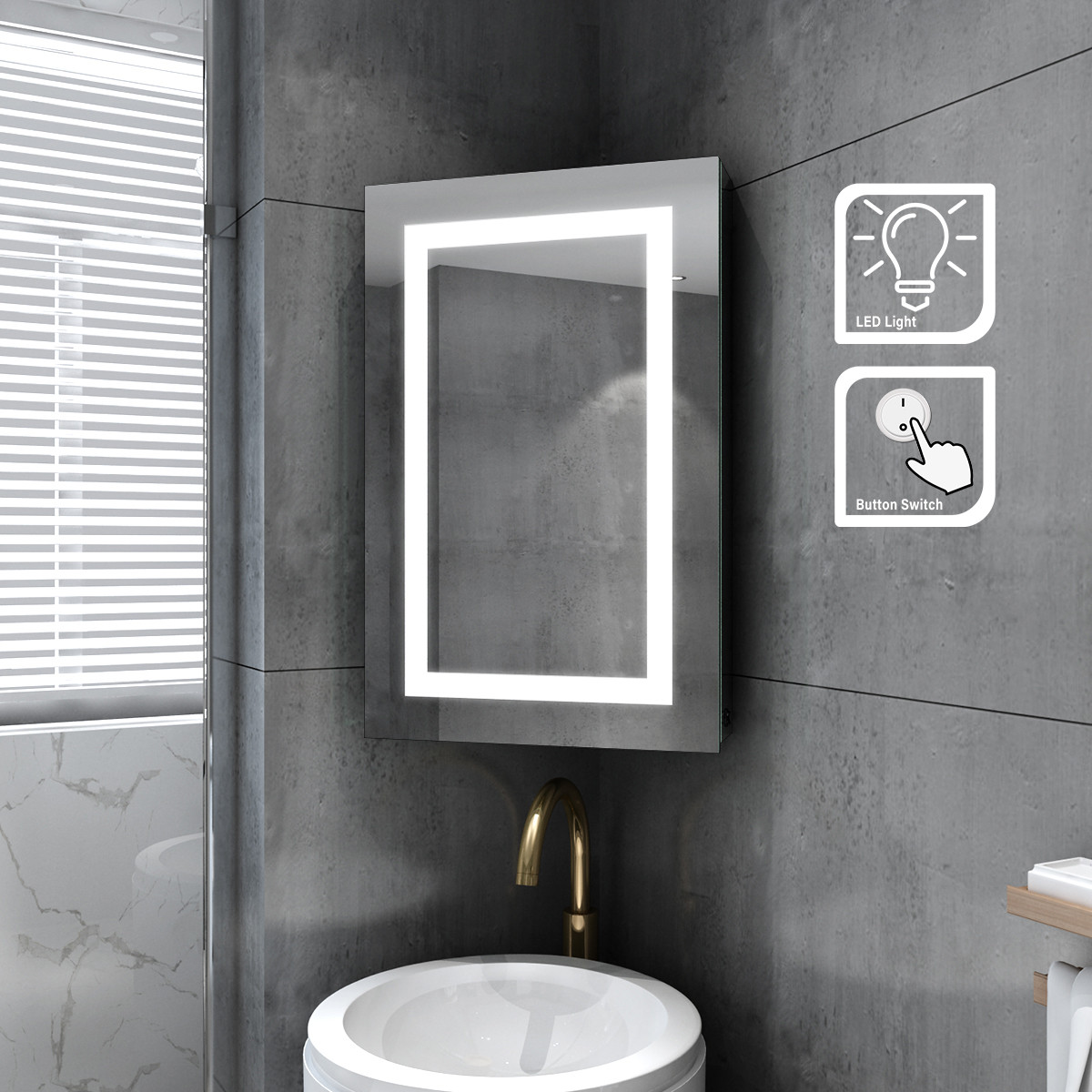 Corner Bathroom Mirror
 Single Door Wall Corner Mirror Cabinet Stainless Steel