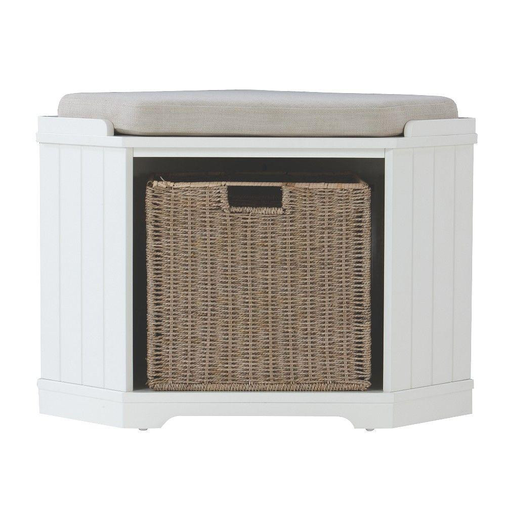 Corner Entryway Storage Bench
 Corner Bench White Storage Entryway Farmhouse Woven