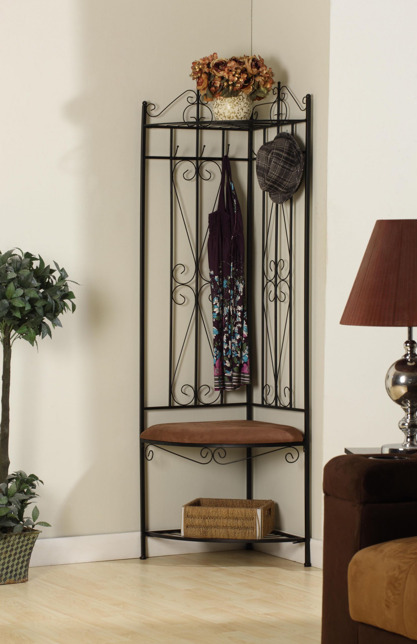 Corner Entryway Storage Bench
 Metal Corner Entryway Hallway Storage Bench Hall Tree Coat