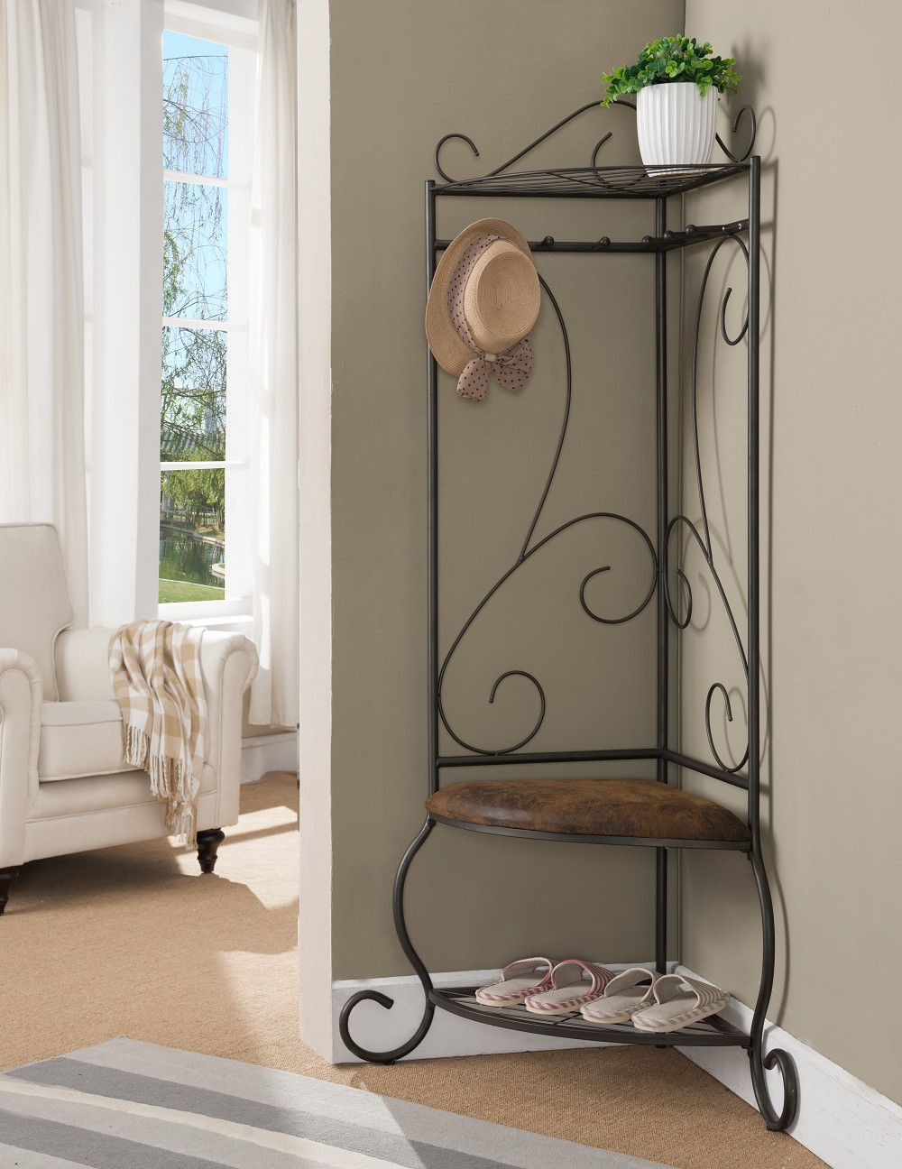 Corner Entryway Storage Bench
 Metal Corner Entryway Hallway Storage Bench Hall Tree Coat