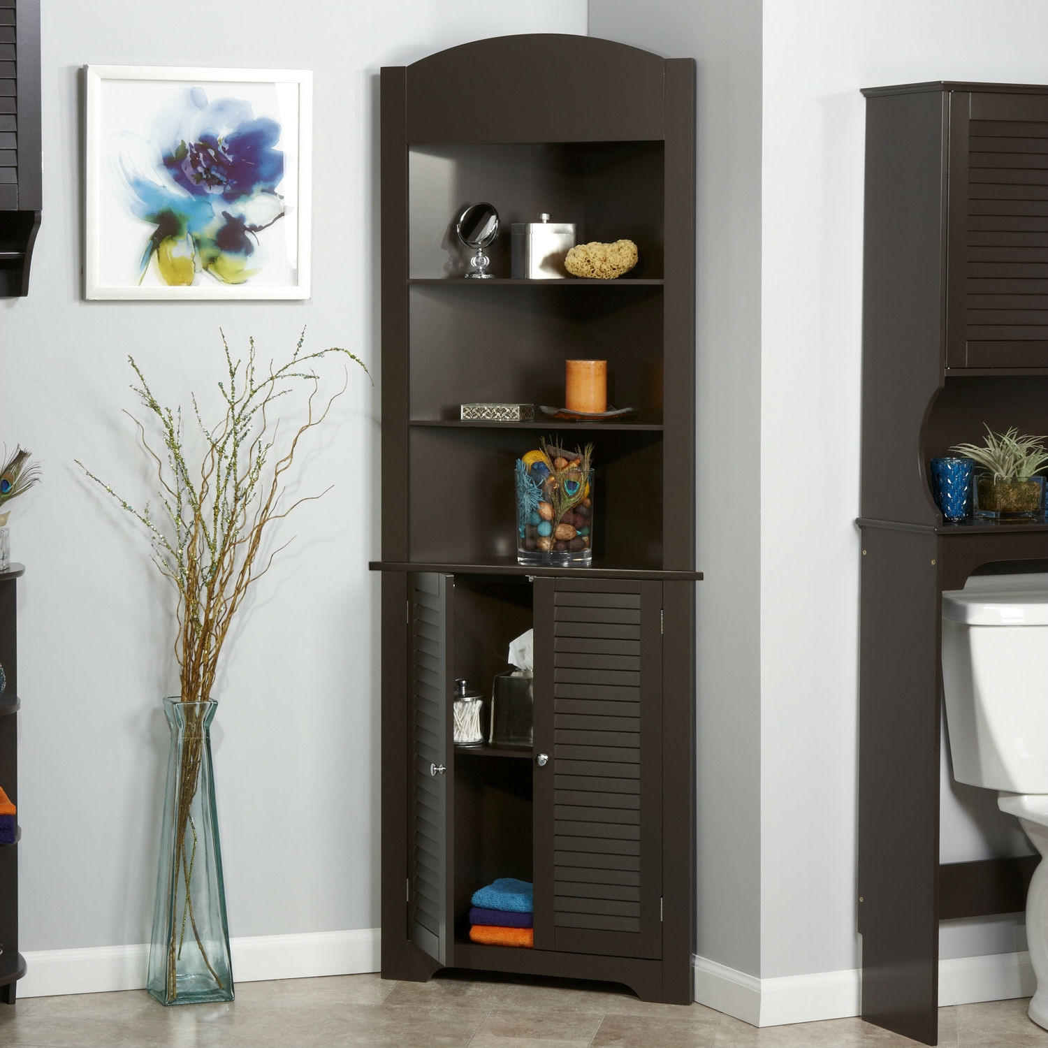 Corner Linen Cabinet For Bathroom
 Espresso Bathroom Linen Tower Corner Towel Storage Cabinet