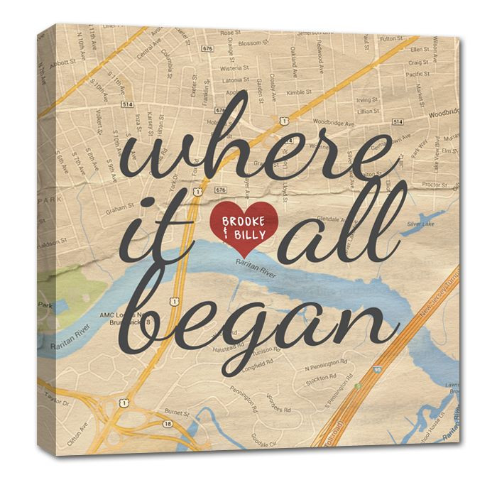 Couple Gift Ideas For Him
 Custom Map Canvas Art YOUR Location Where it all began