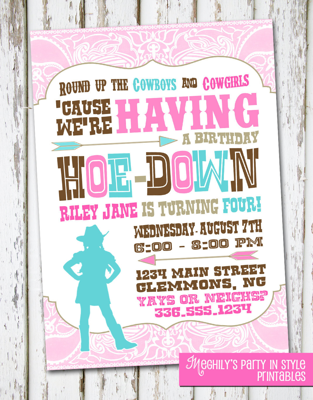 Cowgirl Birthday Invitations
 Western Cowgirl Birthday Invitation