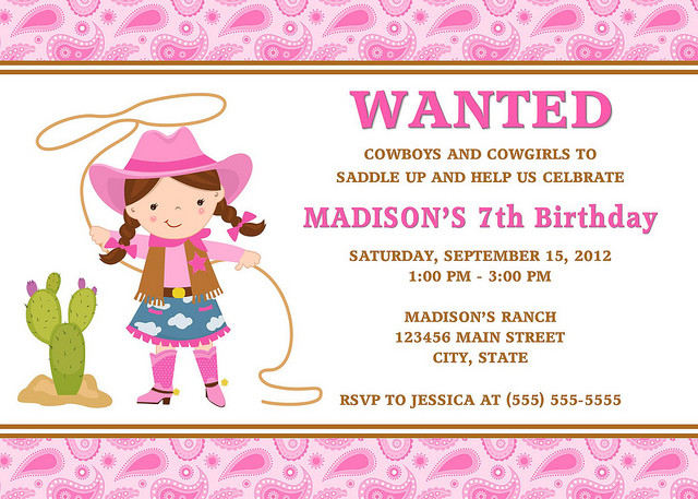 Cowgirl Birthday Invitations
 Cowgirl Birthday Invitations Ideas – Bagvania FREE