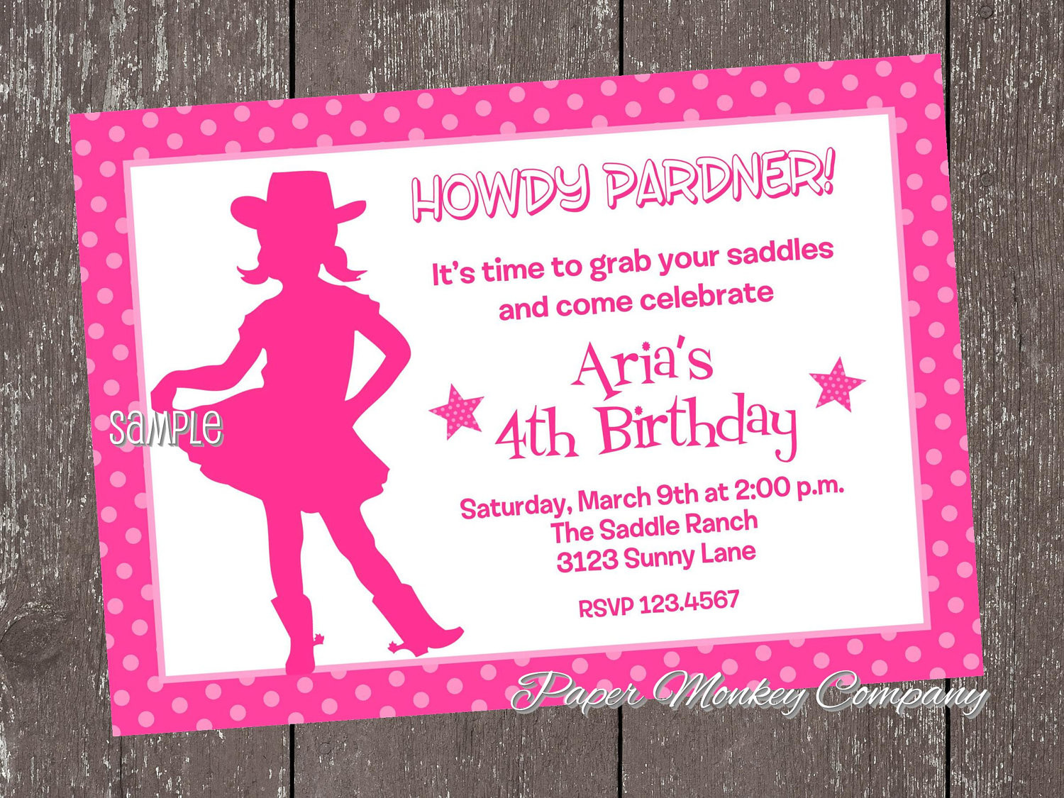 Cowgirl Birthday Invitations
 Pink Cowgirl Birthday Invitations by PMCInvitations on Etsy