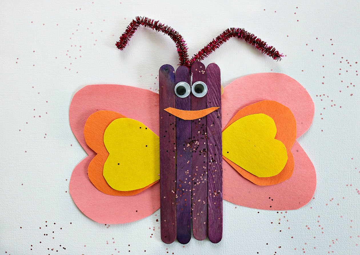 Crafting With Kids
 Popsicle Stick Butterfly Craft for Kids