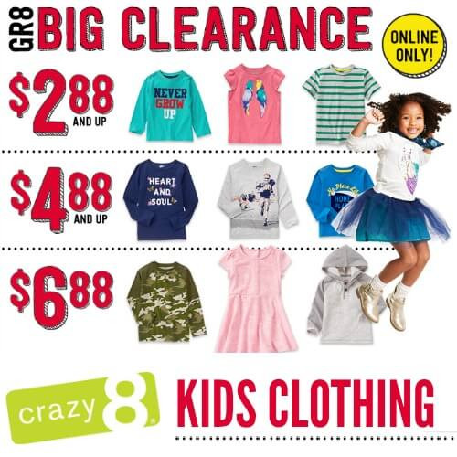 Crazy 8 Kids Fashion Line
 Crazy 8 Kids Clothing Clearance Sale $2 88 Tees & More