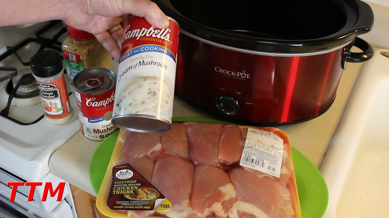 Crockpot Chicken Recipes With Cream Of Mushroom Soup
 Easy Chicken Crock Pot Slow Cooker Recipe Chicken Thighs