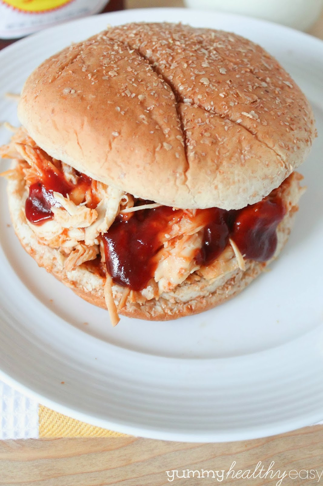 Crockpot Chicken Sandwiches
 Slow Cooker BBQ Shredded Chicken Sandwiches only 3