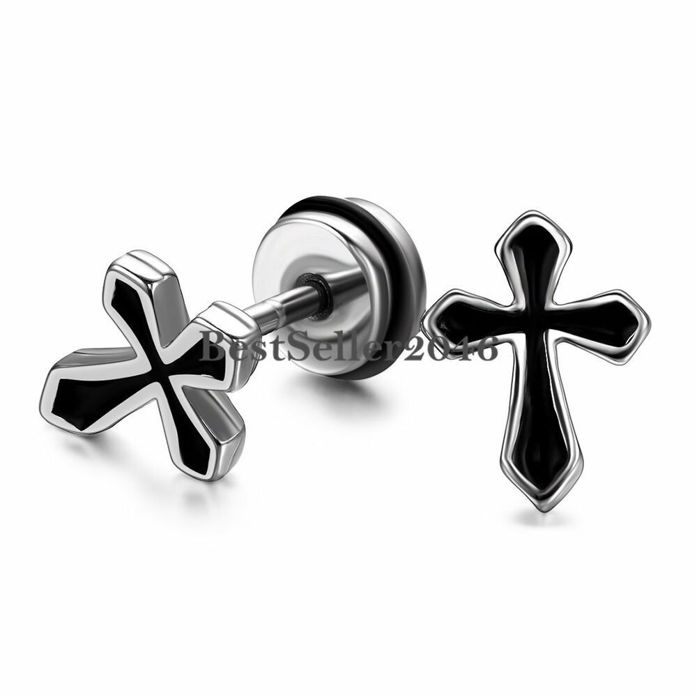 Cross Earrings Men
 Mens Womens Stainless Steel Small Faith Cross Ear Stud