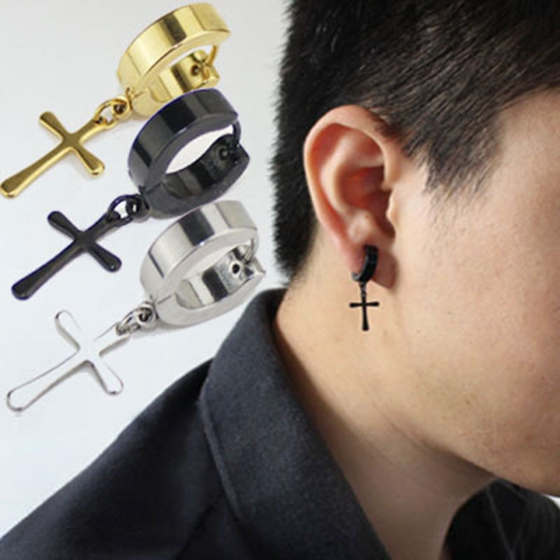 Cross Earrings Men
 Hot Fashion Personality Circle Round cross earrings for