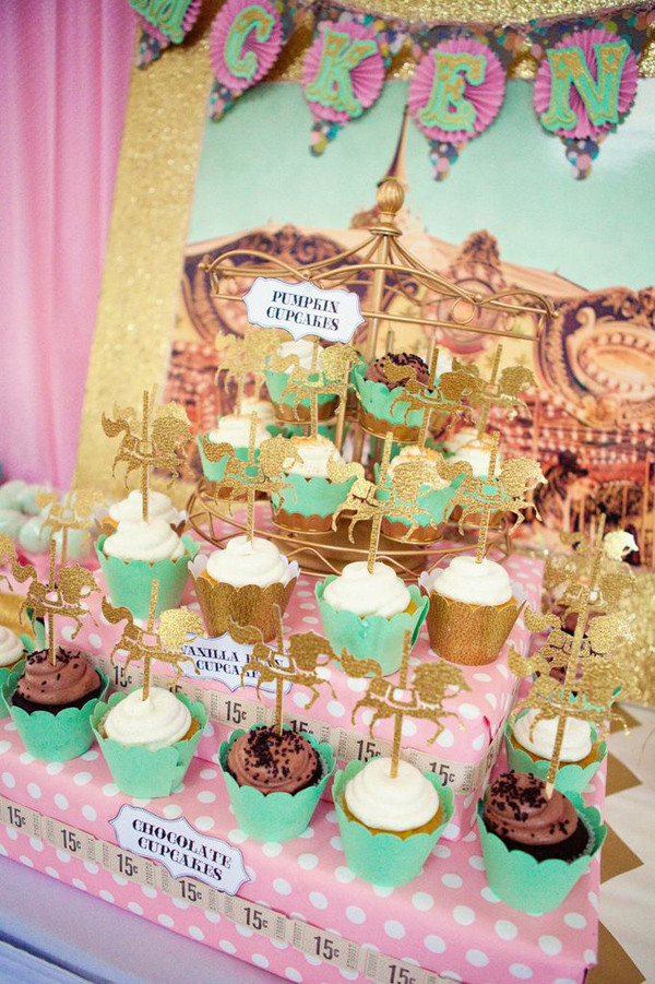 Cupcake Themed Birthday Party
 Kara s Party Ideas Carousel Cupcake Themed Birthday Party