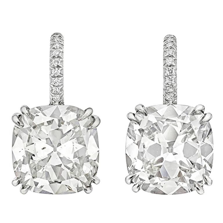 Cushion Cut Diamond Earrings
 Cushion Cut GIA Cert Diamond platinum Drop Earrings at 1stdibs