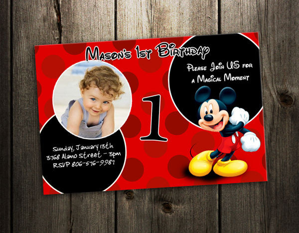 Custom Mickey Mouse Birthday Invitations
 MICKEY MOUSE BIRTHDAY INVITATION PARTY CARD CUSTOM PHOTO