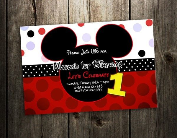 Custom Mickey Mouse Birthday Invitations
 MICKEY MOUSE BIRTHDAY PARTY INVITATION 1ST CUSTOM FIRST