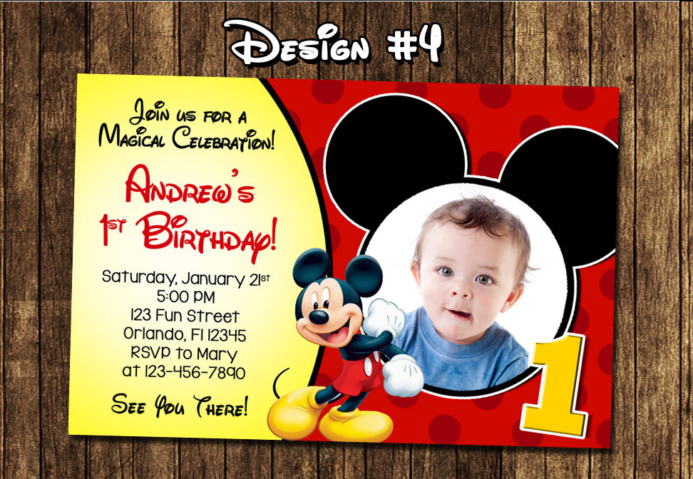 Custom Mickey Mouse Birthday Invitations
 Mickey Mouse Baby First Birthday Party Invitations