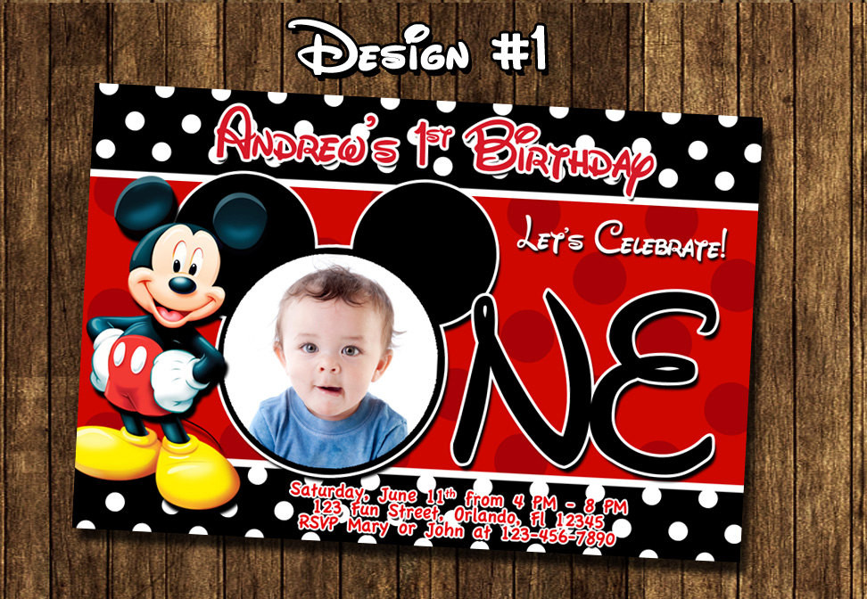 Custom Mickey Mouse Birthday Invitations
 Mickey Mouse Baby First Birthday Party Invitations