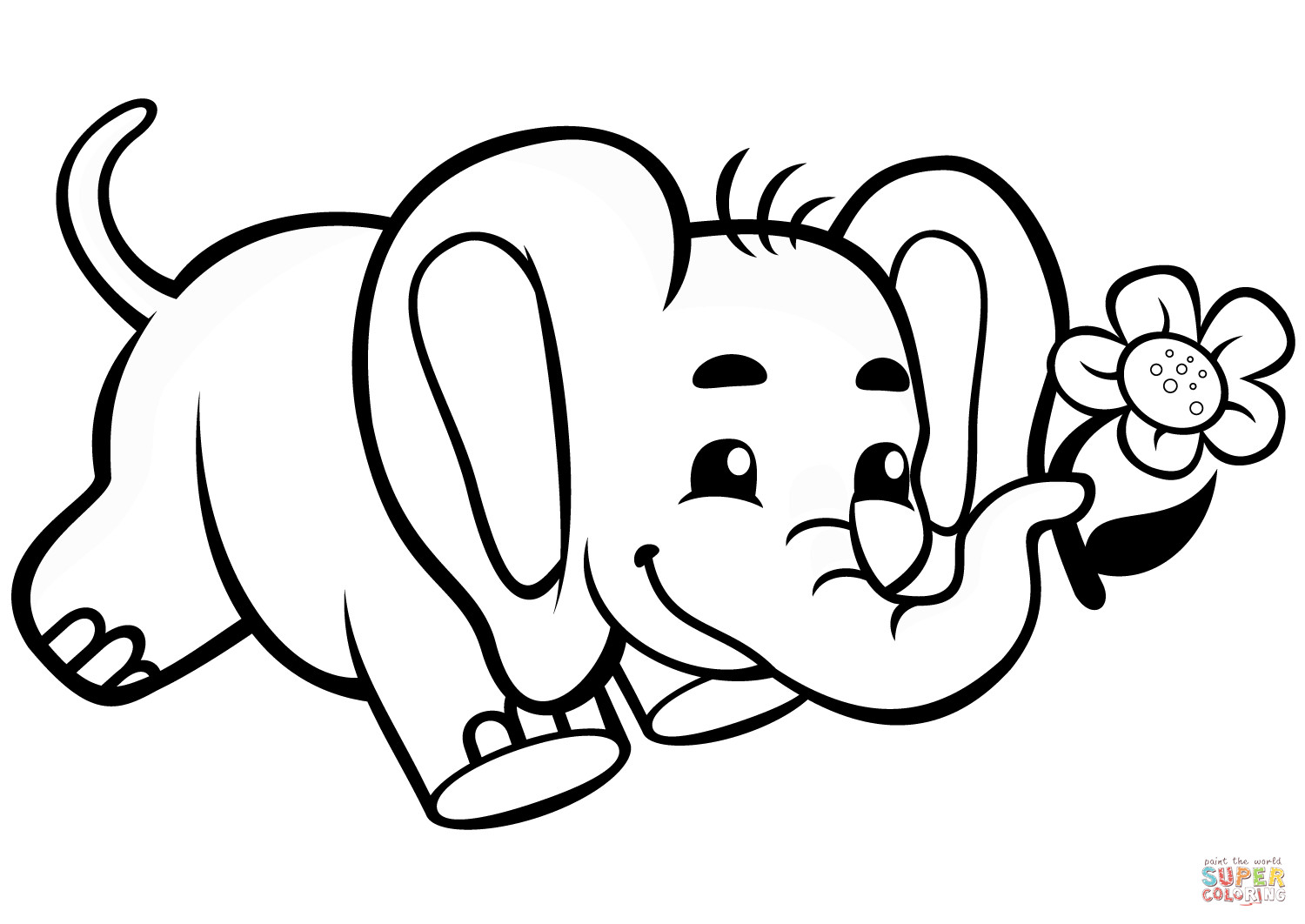Cute Baby Elephant Coloring Pages
 Cute Baby Elephant with Flower coloring page