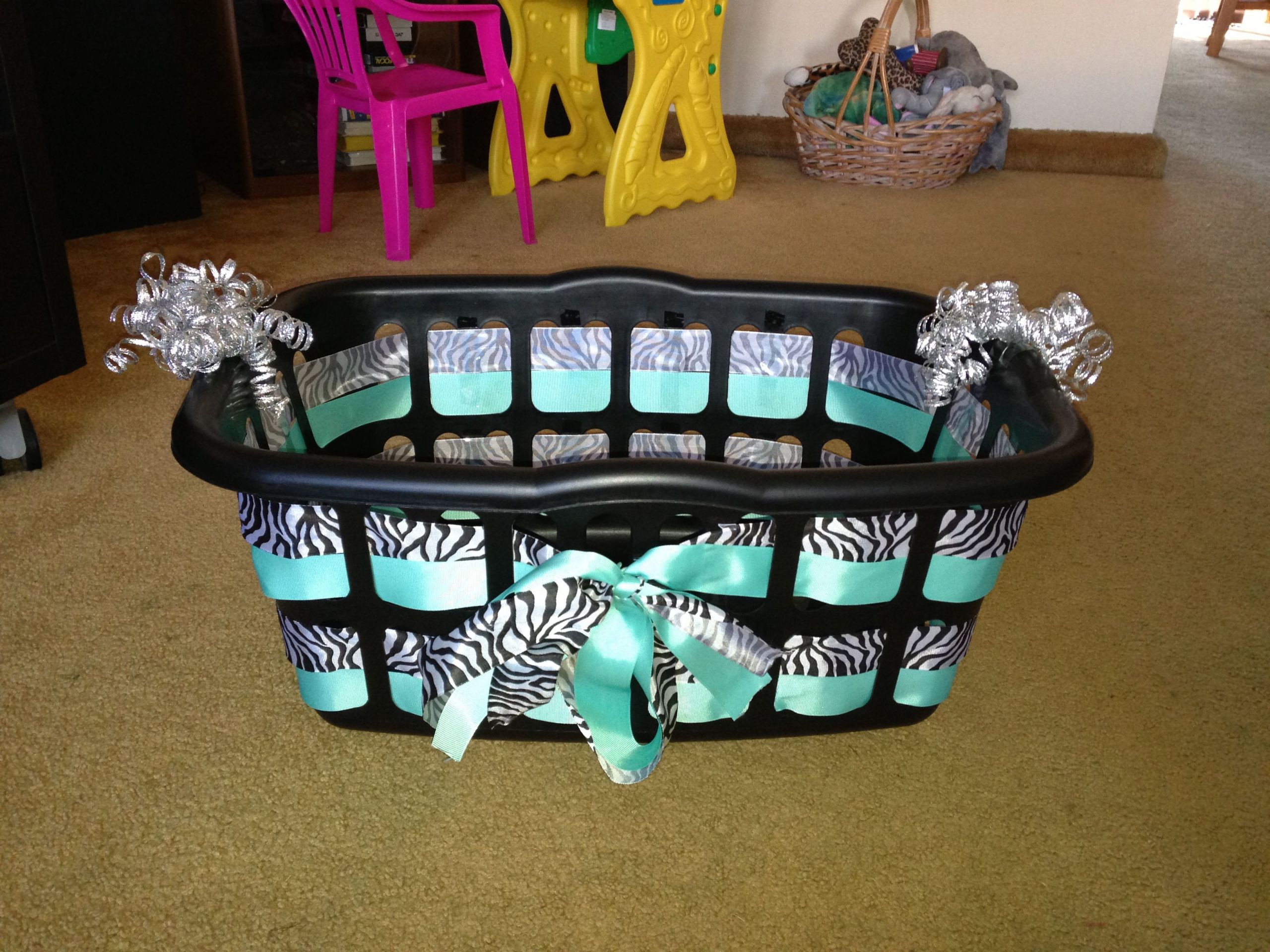 Cute Baby Shower Gift Basket Ideas
 Cute way to decorate the basket Fill it with stuff for a